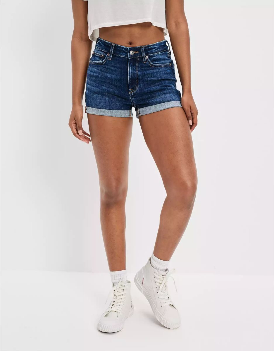 Shorts American Eagle AE Ne(x)t Level High V-Rise Denim Indigo Grise Foncé Femme | SPA-20238865